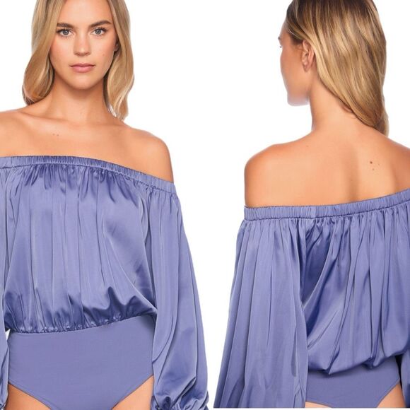 NWT Suzana Monaco off the shoulders matte satin blouson bodysuit. Size M - Picture 1 of 13
